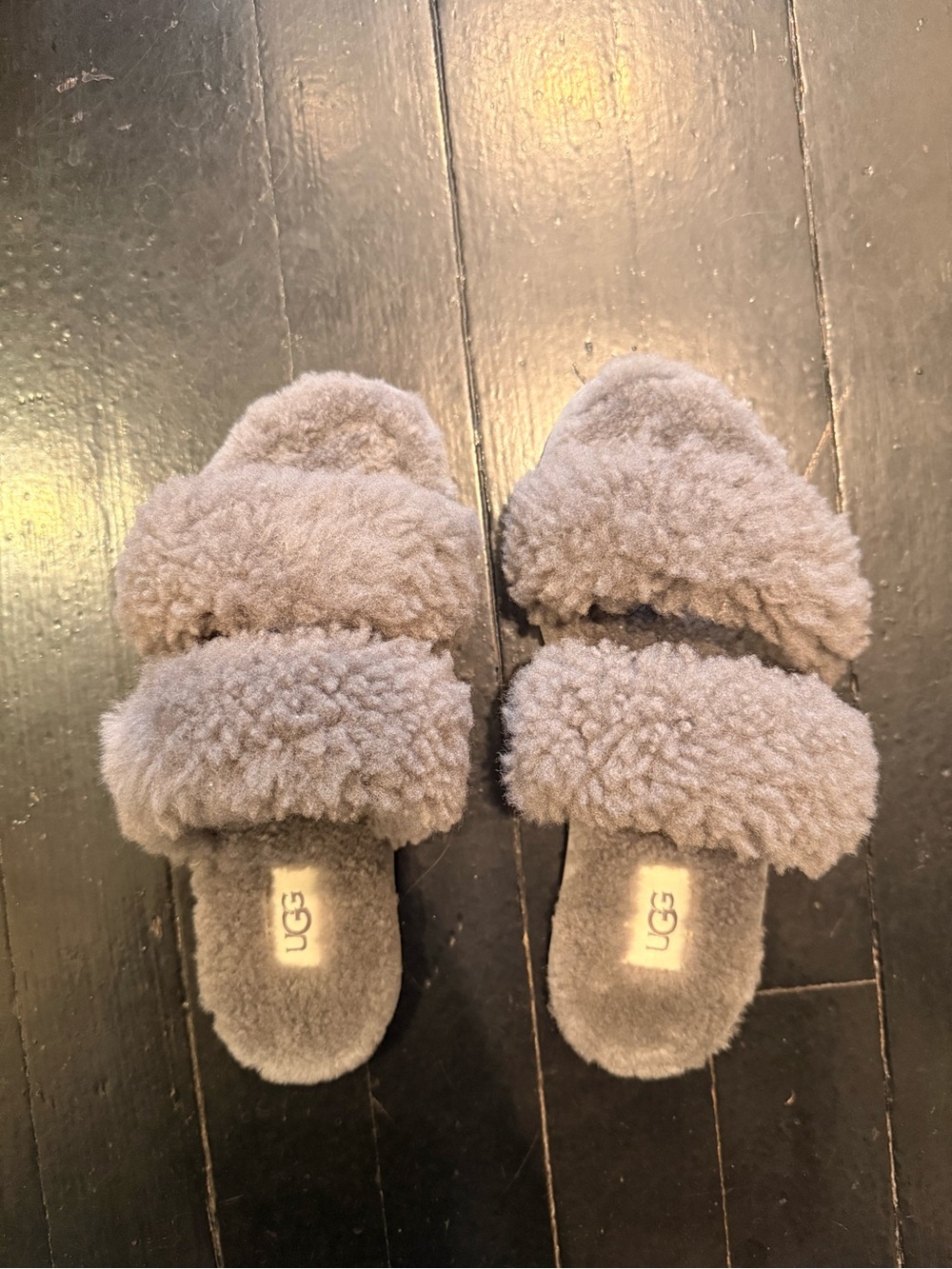 UGG Plush Gray Shearling Slippers
Never worn, perfect condition